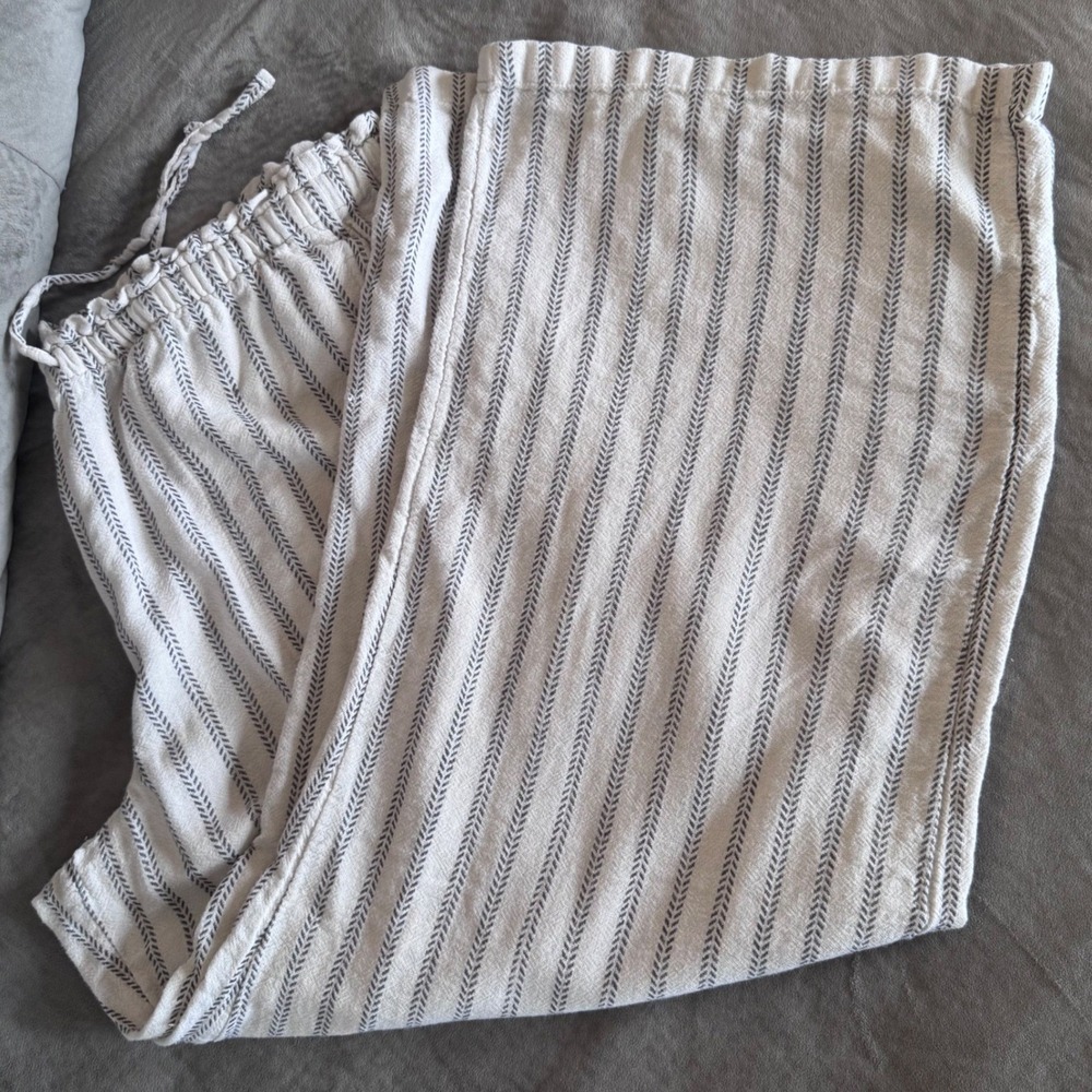 Sonoma Striped Wide Leg Linen Blend Pants XL Cream Gray Coastal Grandmother Boho